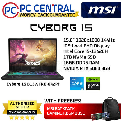 MSI CYBORG 15 B13WFKG-642PH | 15.6" | Intel Core i5 | 16GB RAM | 1TB SSD | RTX 5060 | WIN 11 HOME | PC CENTRAL