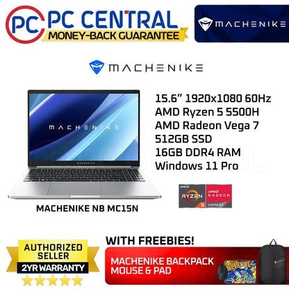 MACHENIKE NB MC15N | 15.6" FHD | RYZEN 5 5500H | 16GB RAM | 512GB SSD | AMD RADEON GRAPHICS | WIN 11 PRO