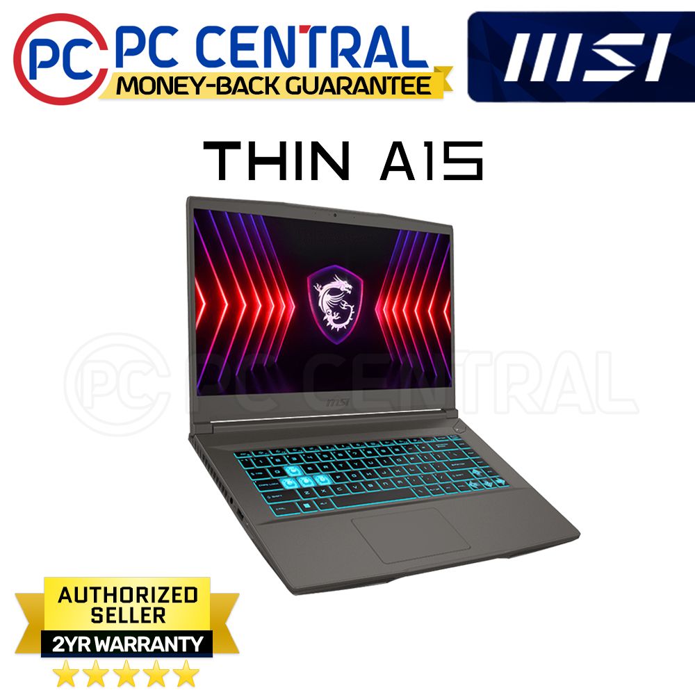 MSI Thin A15 B7VE-043PH Gaming Laptop (Cosmos Grey) | 15.6" FHD (1920x1080) 144Hz IPS | Ryzen 5 7535HS | 8GB RAM | 512GB SSD | RTX 4050 | Windows 11 HOME | PC CENTRAL