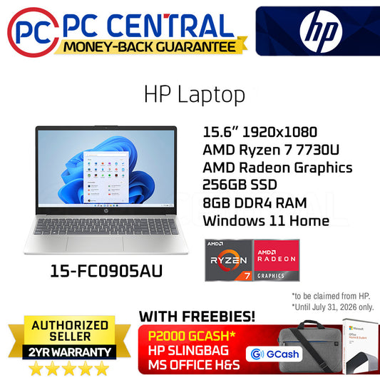HP 15-fc0905AU | 15.6" | Ryzen 7 7730U | 8GB | 256GB SSD | AMD Radeon Graphics | Win 11 Home | PC Central