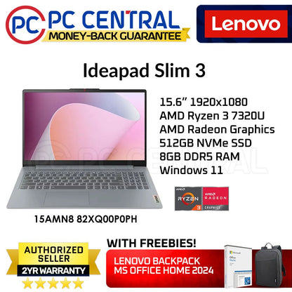 Lenovo IdeaPad Slim 3 15AMN8 82XQ00P0PH | 15.6inch FHD | 8GB RAM | 512GB SSD | AMD Radeon 610M Graphics | WIN11 home | PC Central