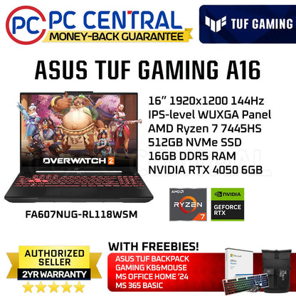Asus TUF Gaming A16 FA607NUG-RL118WSM | 16" 44Hz | Ryzen 7 7445HS | 16GB RAM | 512GB SSD | RTX 4050 6GB | WIN 11 HOME | PC Central