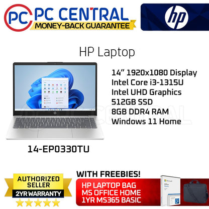 HP LAPTOP 14-EP0330TU | 14" | Intel i3-1315U | 8GB RAM | 512GB SSD | Intel UHD | Win 11 Home | PC Central