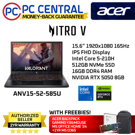 Acer Nitro V 15 ANV15-52-585U 15.6in FHD IPS 165Hz | Intel Core 5 210H | 16GB DDR4 | 512GB SSD | GeForce RTX 5050 8GB | Win11 Home | PC CENTRAL