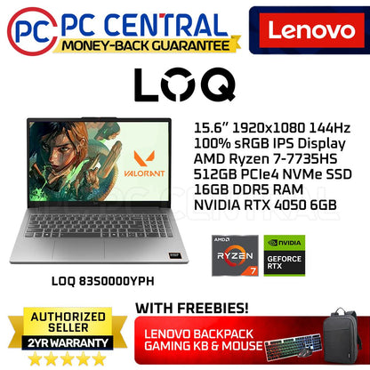 Lenovo LOQ 15ARP10E 83S0000YPH | 15.6" FHD |  Ryzen 7 7735HS | 16GB DDR5 RAM | 512GB SSD | RTX 4050 6GB | WIN 11 HOME | PC Central