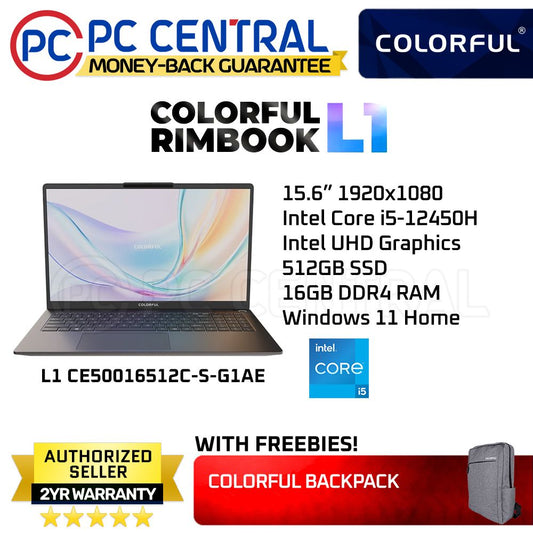 COLORFUL Rimbook L1 | 15.6" | Core i5-12450h | 16GB RAM | 512GB SSD | Intel UHD | WIN 11 Home | PC CENTRAL