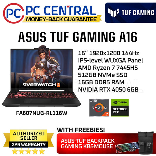 Asus TUF Gaming A16 FA607NUG- RL116W | 16" 44Hz | Ryzen 7 7445HS | 16GB RAM | 512GB SSD | RTX 4050 6GB | WIN 11 HOME | PC Central