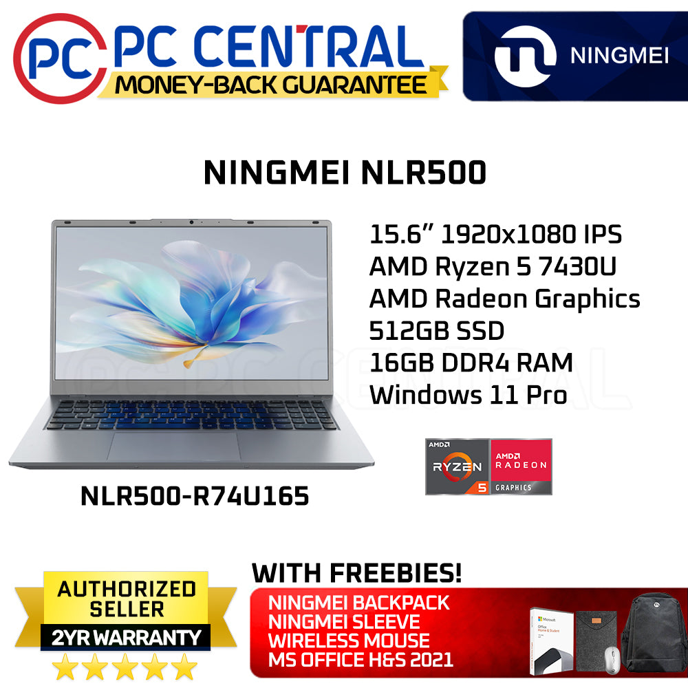 NINGMEI NLR500 | 15.6' | RYZEN 5 7430U | 16GB DDR4 RAM | 512GB SSD | AMD RADEON GRAPHICS | WIN 11 PRO