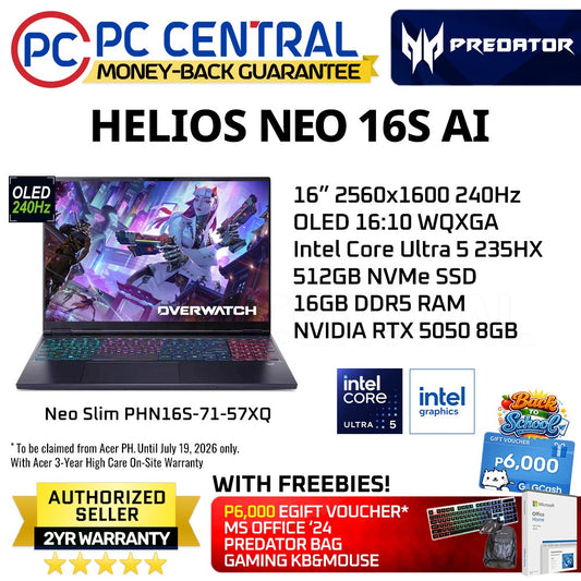 Acer Predator Helios Neo Slim PHN16S-71-57XQ 16in WQXGA | Intel Core Ultra 5 | 16GB RAM | 512GB SSD | GeForce RTX5050 8GB | Win11