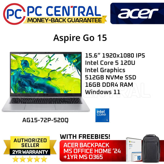 Acer Aspire Go 15 AG15-72P-520Q |15.6inch IPS FHD |Intel Core 5 120U |16GB RAM |512GB SSD |Intel UHD | WIN11 | PC Central