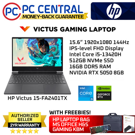HP Victus Gaming 15-fa2401TX | 15.6in FHD IPS 144Hz | Intel Core i5-13420H | 16GB DDR5 | 512GB SSD | RTX 5050 8GB | Win 11 Home | PC Central