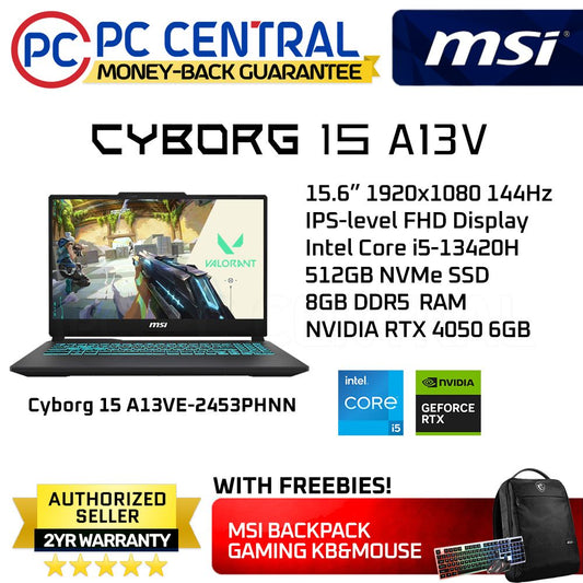 MSI Cyborg 15 A13VE-2453PHNN | 15.6" FHD (1920x1080) 144Hz IPS | Core i5-13420H | 8GB RAM | 512GB SSD | RTX 4050 | Windows 11 Home