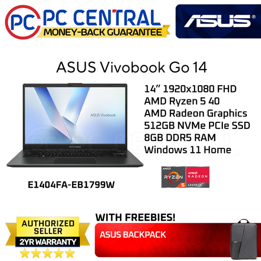 Asus Vivobook Go 14 E1404FA-EB1799W | 14" FHD | AMD Ryzen 5 40 | AMD Radeon | 8GB DDR5 | 512GB SSD WIN 11 | PC CENTRAL