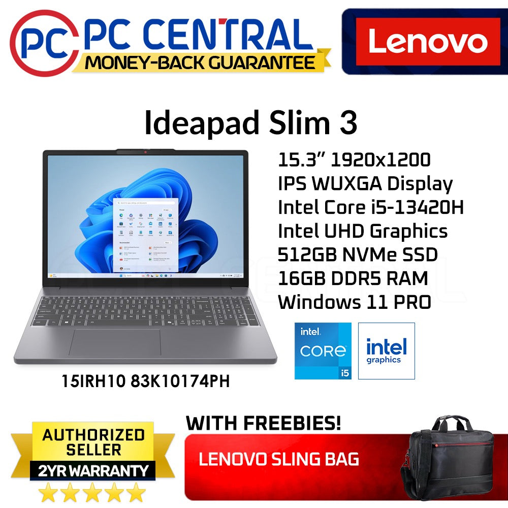 Lenovo Ideapad Slim 3 83K10174PH | 15.3" | Intel Core i5-13420H | 512GB SSD | 16GB RAM | Win 11 PRO
