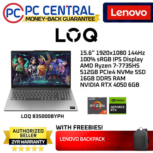 LENOVO LOQ 83S000BYPH | 15.6" 144Hz | Ryzen 7 7735HS | 16GB DDR5 RAM | 512GB SSD | RTX 4050 6GB | WIN 11 HOME | PC Central