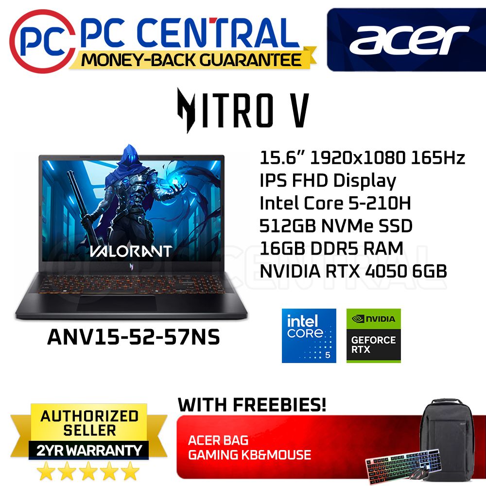 Acer Nitro 15 ANV15-51-57NS | 15.6" | Intel Core 5-210H | 16GB DDR5 RAM | 512GB SSD | RTX 4050 6GB | WINDOWS 11 HOME | PC CENTRAL