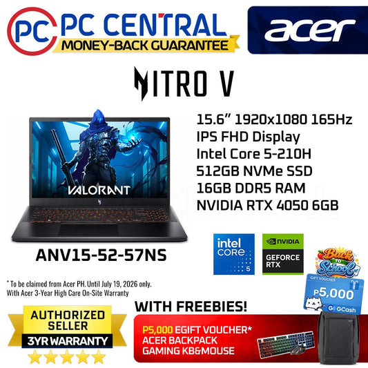Acer Nitro 15 ANV15-51-57NS | 15.6" | Intel Core 5-210H | 16GB DDR5 RAM | 512GB SSD | RTX 4050 6GB | WINDOWS 11 HOME | PC CENTRAL