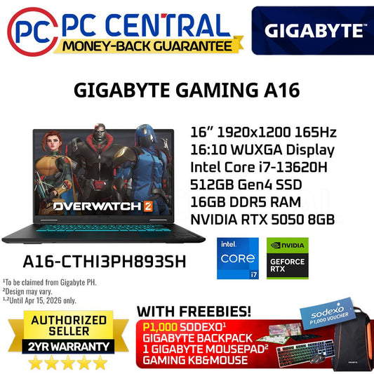 Gigabyte GAMING A16 CTHI3PH893SH |16" WUXGA 165Hz | Intel Core i7-13620H | 16GB DDR5 | 512GB SSD | RTX5050 8GB | Win11 Home | PC Centrall