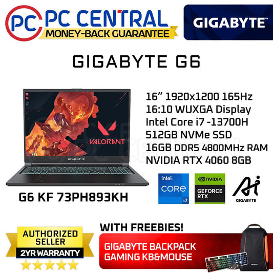 Gigabyte G6 KF-73PH893KH Laptop (Iron Gray) | 16" FHD (1920x1080) 165Hz | i7-13700H | 16GB RAM | 512GB SSD | RTX 4060 | Windows 11 Home | PC Central