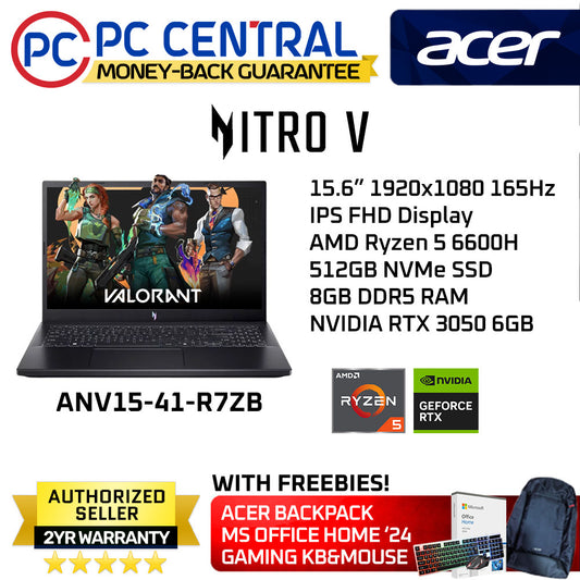 Acer Nitro V ANV15-41-R7ZB | 15.6inch FHD IPS 300nits | Ryzen 5 6600H | 8GB RAM | 512GB SSD | RTX 3050 6GB | WIN11 HOME | PC CENTRAL
