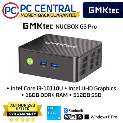 GMKtec NUCBOC G3 Pro Mini PC Intel Core i3-10110U 16GB DDR4 RAM 512GB SSD Intel UHD Graphics Windows 11 Pro | PC Central