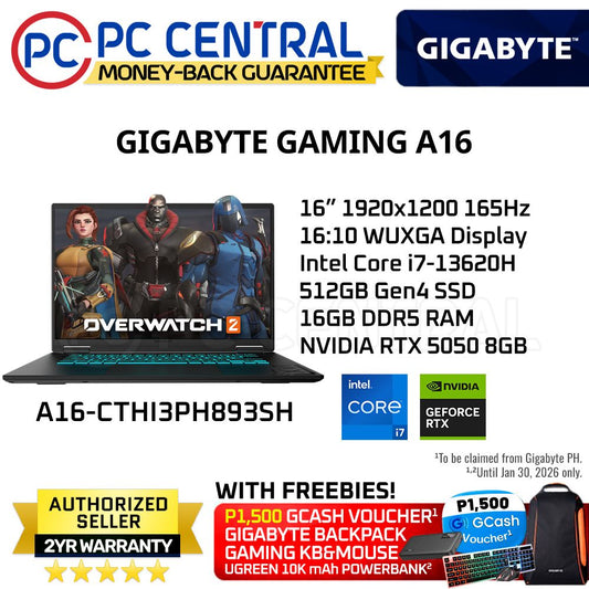 Gigabyte GAMING A16 CTHI3PH893SH |16" WUXGA 165Hz | Intel Core i7-13620H | 16GB DDR5 | 512GB SSD | RTX5050 8GB | Win11 Home | PC Centrall
