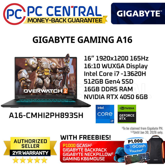GIGABYTE GAMING A16-CMHI2PH893SH | 16″ 1920×1200 165Hz | i7-13620H | 16GB DDR5 RAM | 512GB SSD | RTX 4050 6GB | WINDOWS 11 HOME | PC CENTRAL
