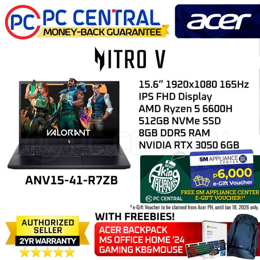 Acer Nitro V ANV15-41-R7ZB | 15.6inch FHD IPS 300nits | Ryzen 5 6600H | 8GB RAM | 512GB SSD | RTX 3050 6GB | WIN11 HOME | PC CENTRAL