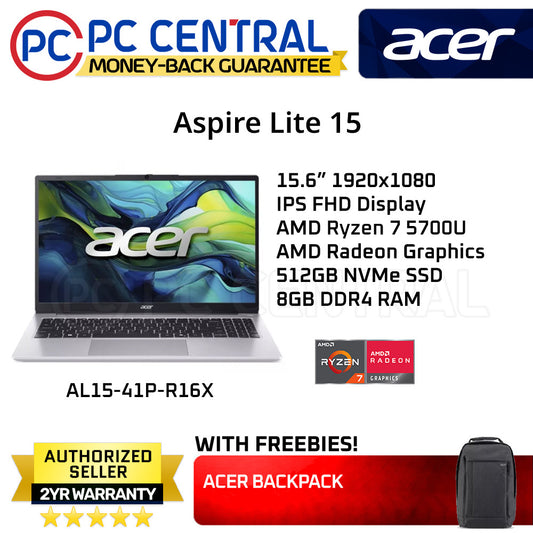 Acer Aspire Lite AL15-41P-R16X (Silver) 15.6inch FHD | AMD Ryzen 7 5700U | 8GB RAM | 512GB SSD | AMD Radeon Graphics | Windows 11 Home | PC Central