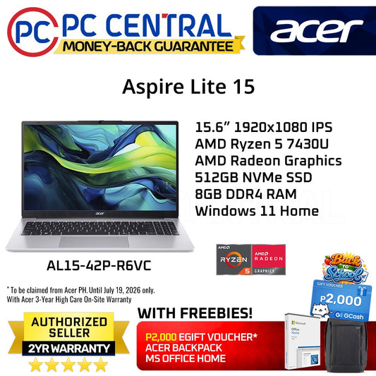 Acer Aspire Lite 15 AL15-42P-R6VC OPI (Light Silver) |15.6" FHD |AMD R5 7430U |8GB DDR4 | 512GB SSD | Radeon Graphics|Win11 Home | PC Central